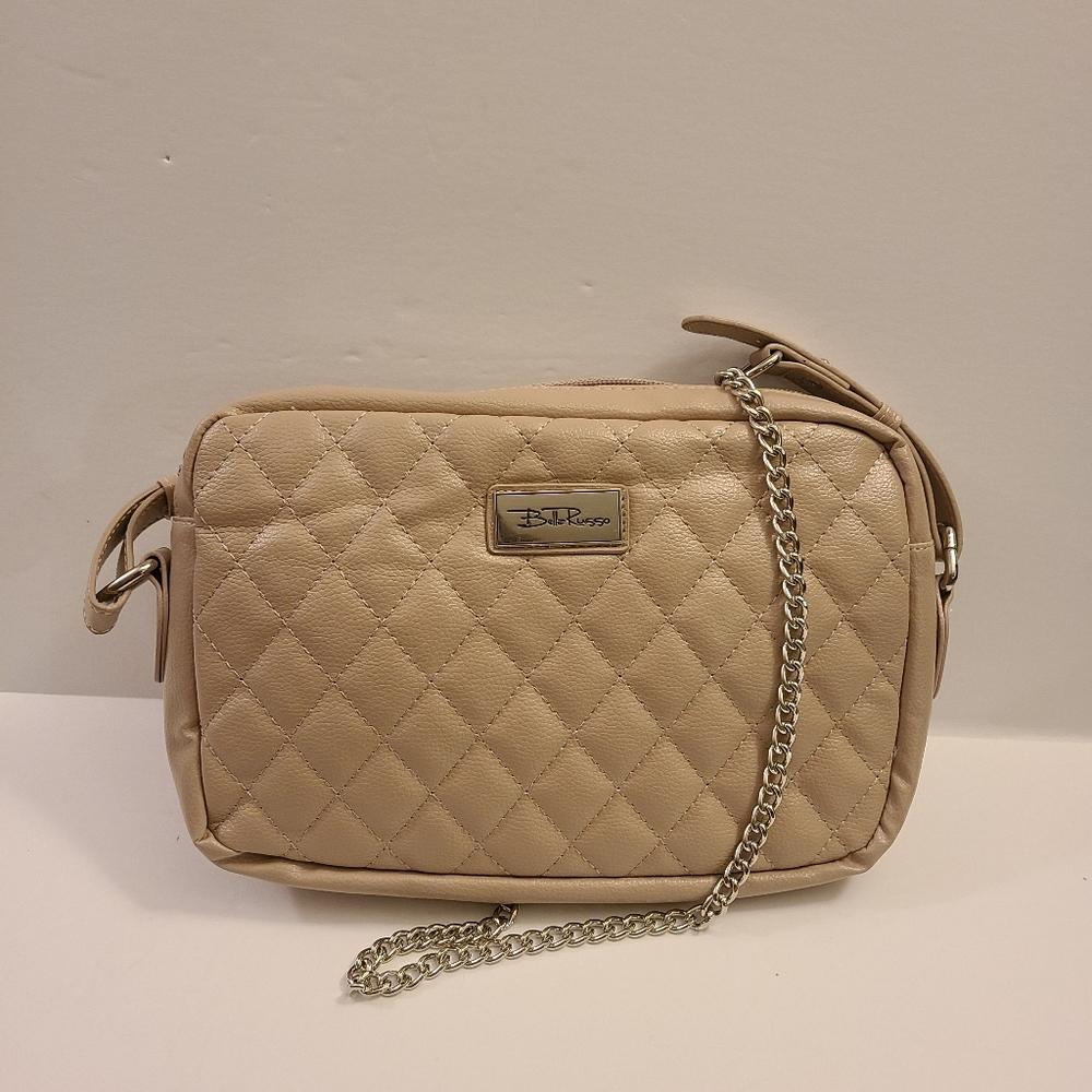 Bella Russo Quilted Faux Leather Cross body bag 8"×11" Beidge